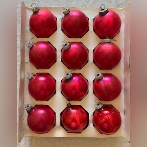 Vintage Shiny Brite etc Christmas Ornaments Glass Set Of 12 Red Pink Matte